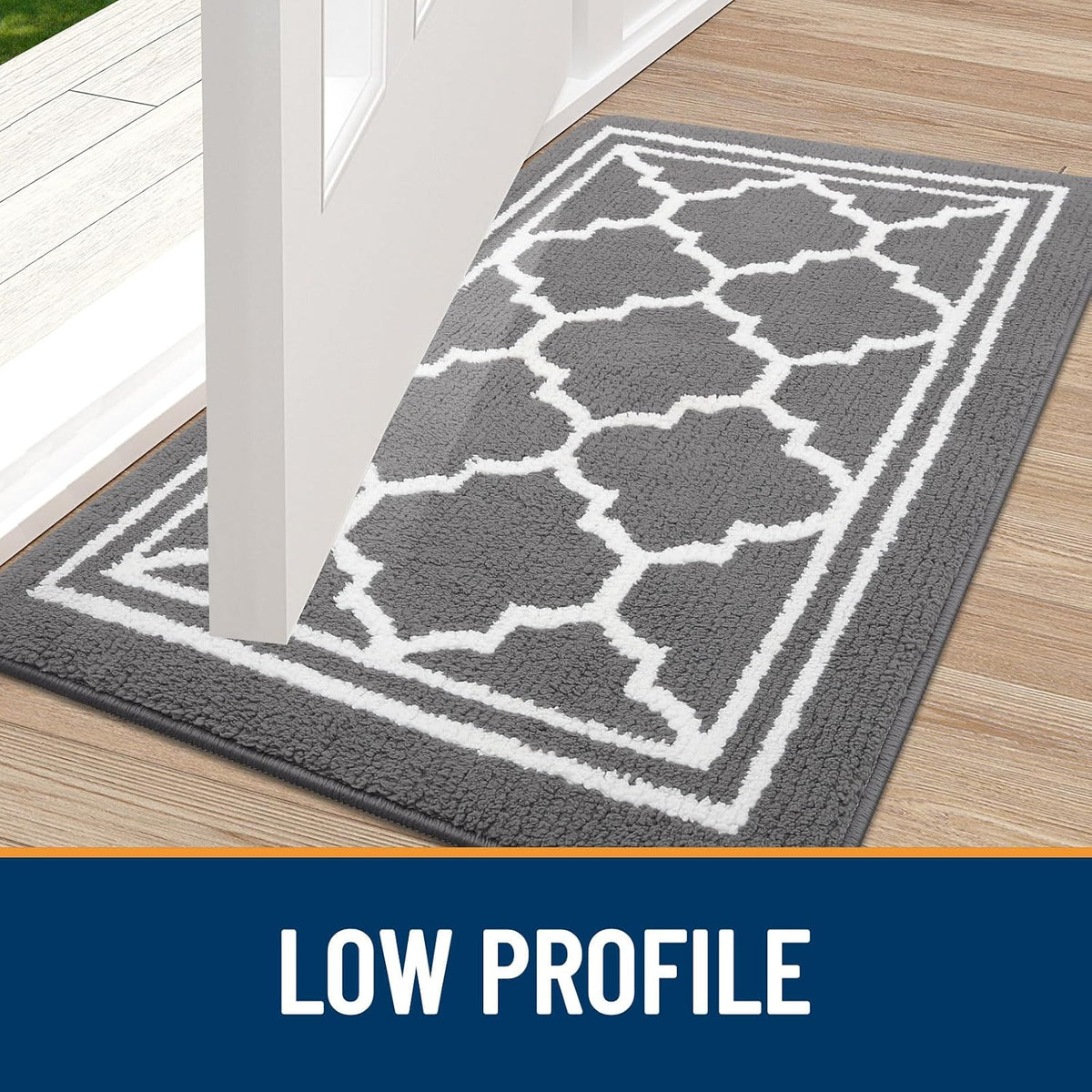 Buganda Indoor Door Mat, Dirt-Resistant and Absorbent Doormat, Anti-Slip, Low Profile Floor Mats for Inside Entryway, Front, and Back Door Entrance (40x32 Inches, Grey)