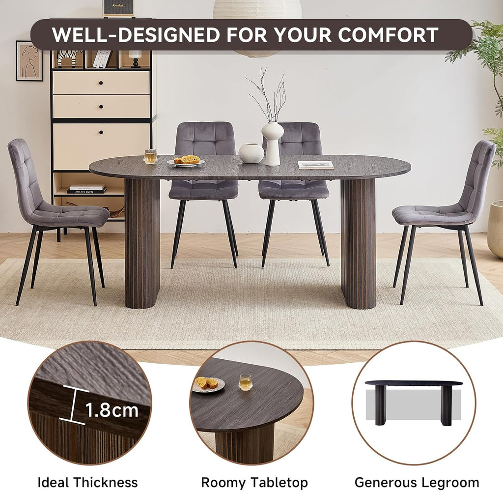 70.8" Modern Oval Dining Table for 6 8 People, Black