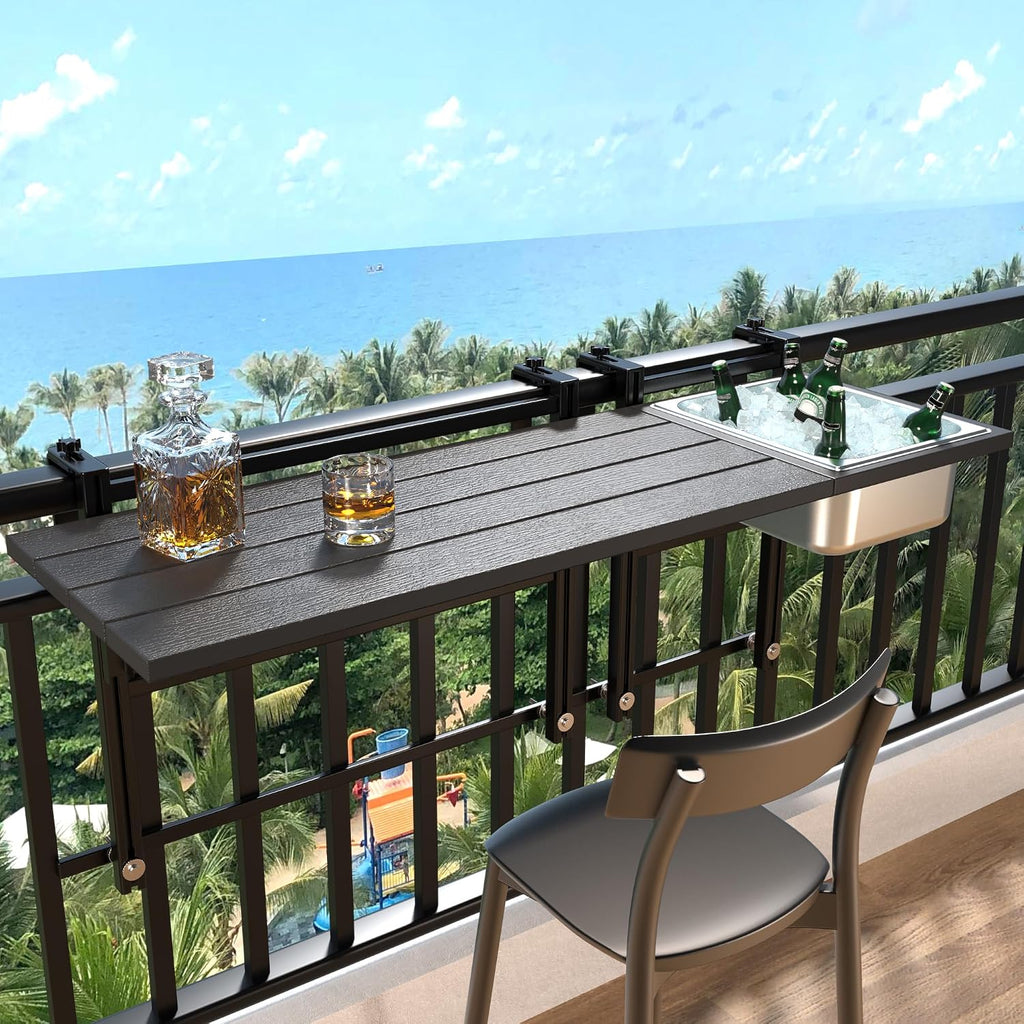 GDLF Balcony Table for Railings, Hanging Patio Table with Ice Bucket,43.5"L