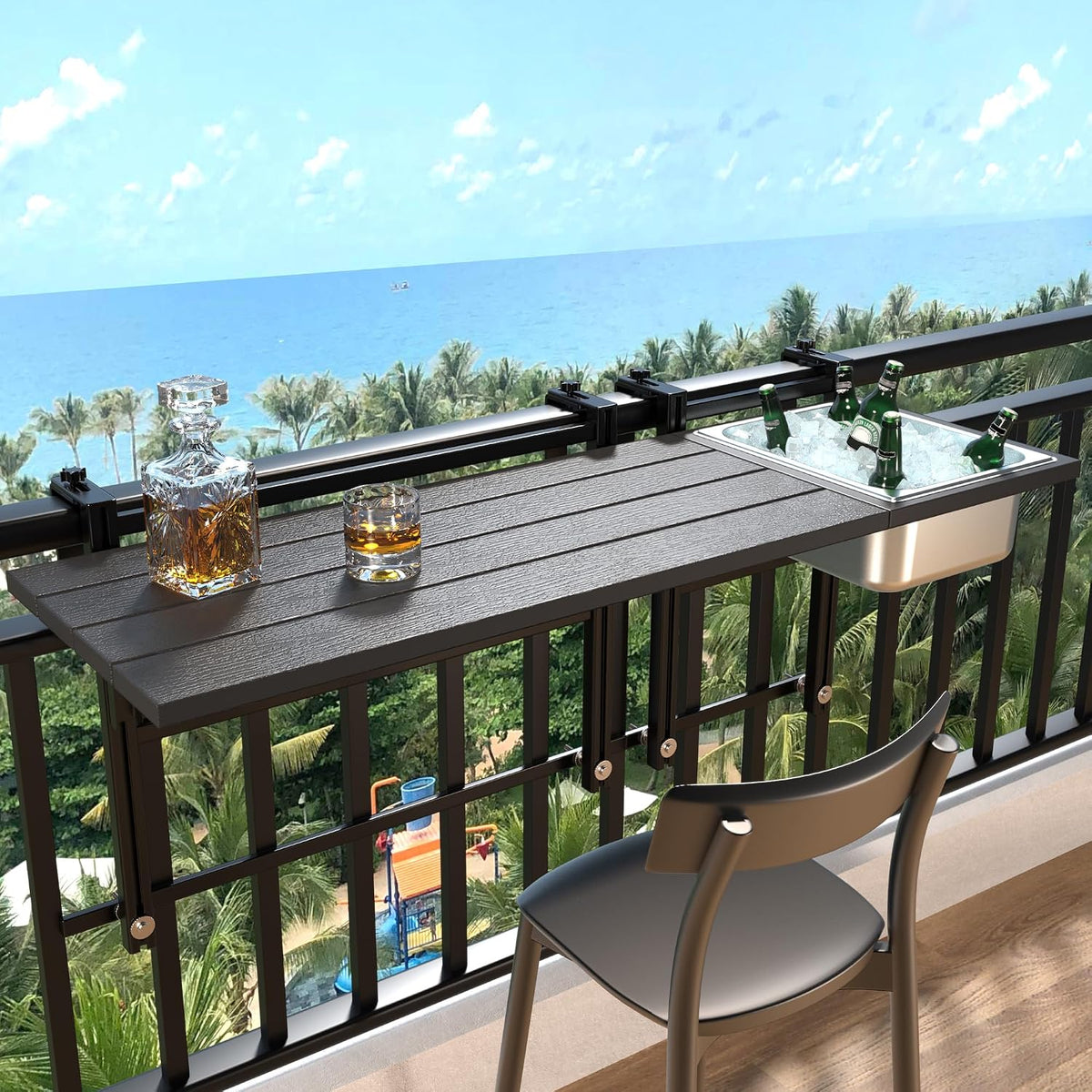 GDLF Balcony Table for Railings, Hanging Patio Table with Ice Bucket,43.5"L