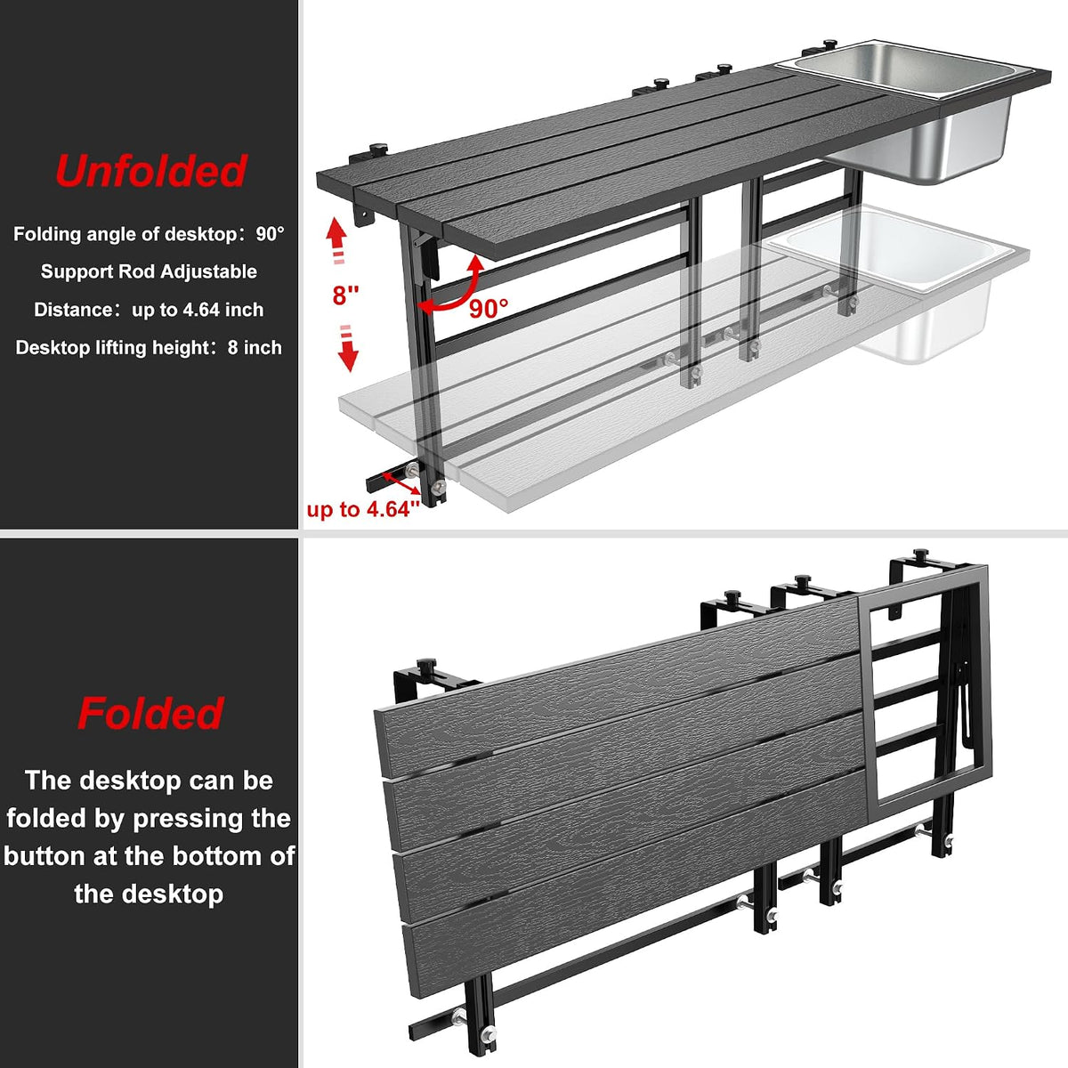 gdlf balcony table for railings, hanging patio table, package contents