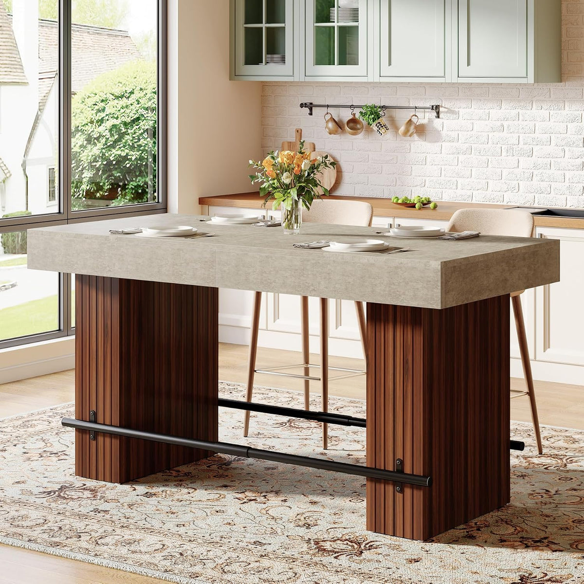 tribesigns 62.2" dining table for 4-6, counter height showing dimensions