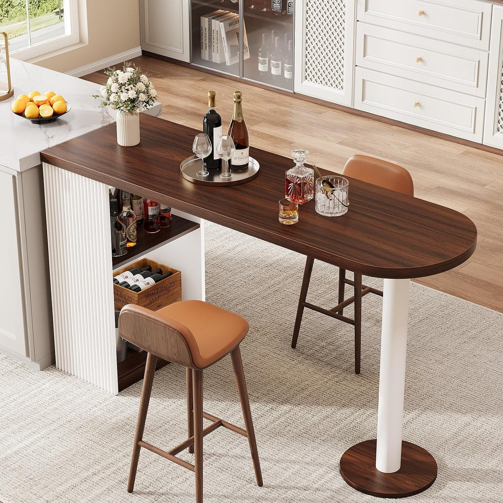 55" Bar Table with Storage, Modern Counter Height Table, Walnut