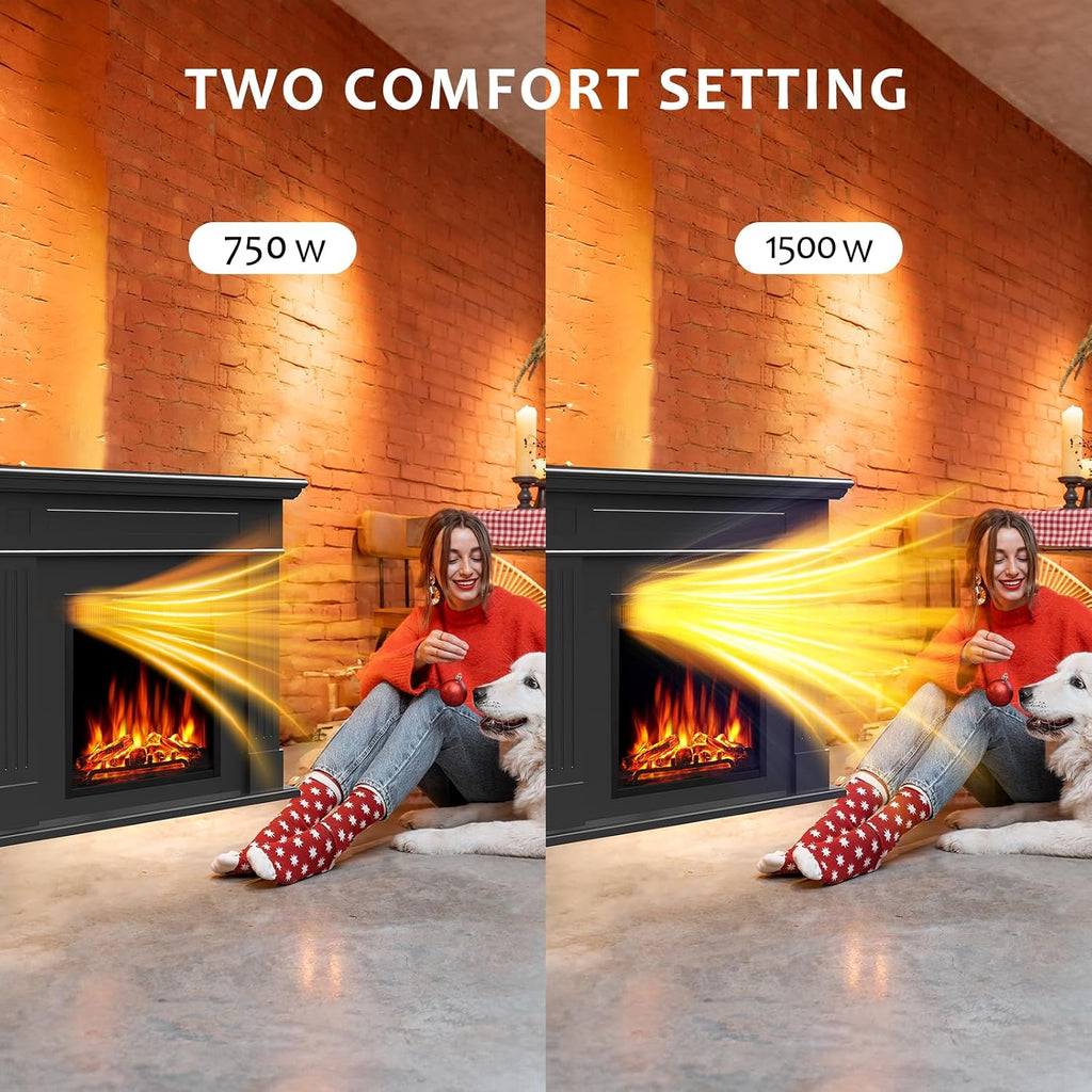 44" Corner Electric Fireplace with Mantel Package Freestanding Fireplace Heater Corner Firebox with Log & Remote Control,750-1500W,Black