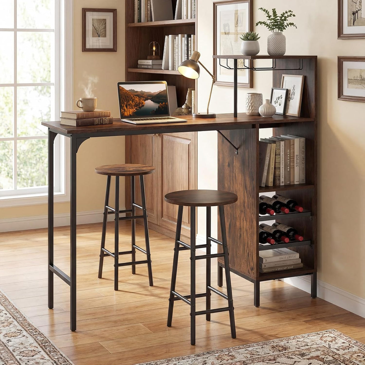 COSTWAY 3 Pieces Bar Table and Chair Set, Industrial Pub Table & Stools
