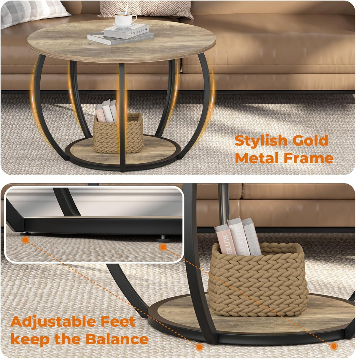 GreenForest Small Round Coffee Table Living Room