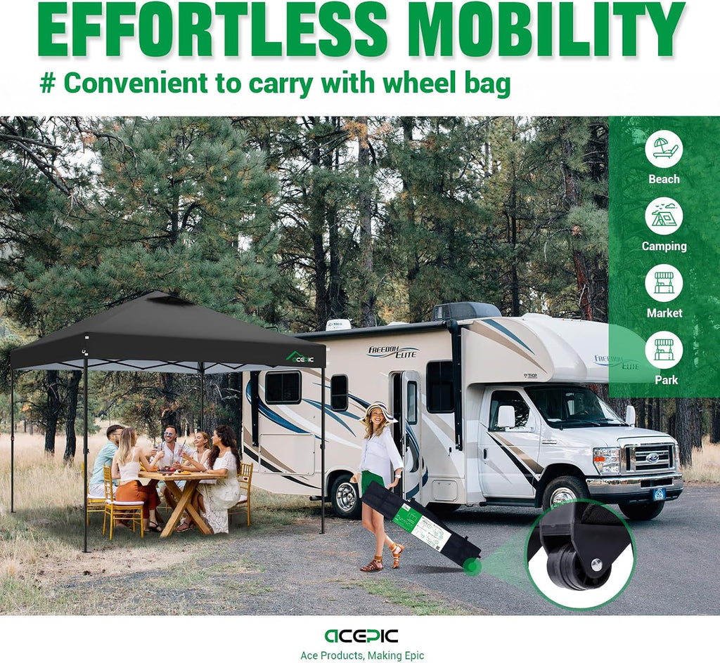 Acepic 10x10 Pop Up Canopy Tent, Easy Setup Portable Shelter, Black, 10*10