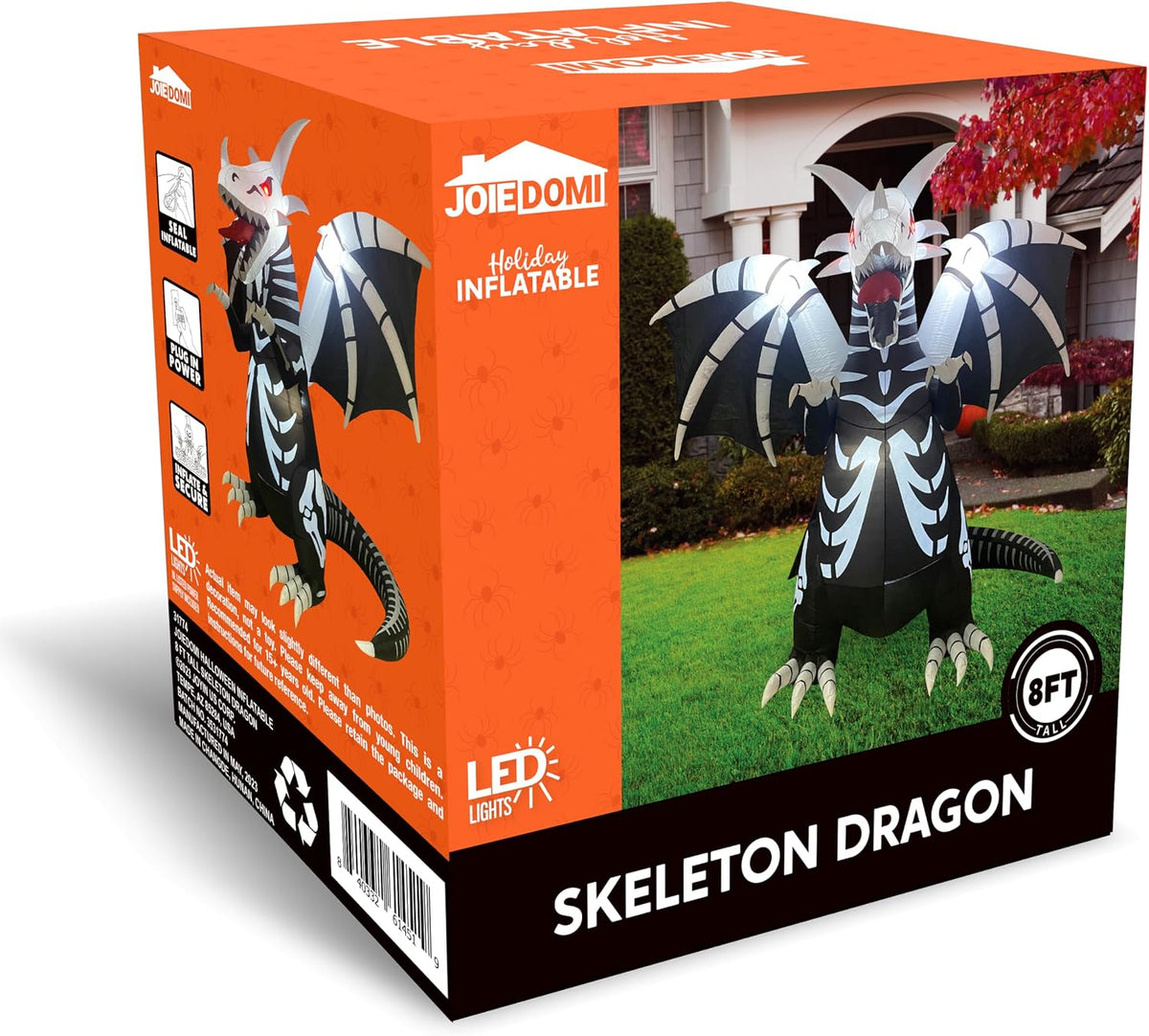 Joiedomi 8 FT Tall Halloween Inflatables Outdoor Skeleton Dragon Decoration, Blow Up Yard Decoration Inflatable Skeleton Dragon, Scary Halloween Decorations with Red LED Eyes for Lawn Garden Decor