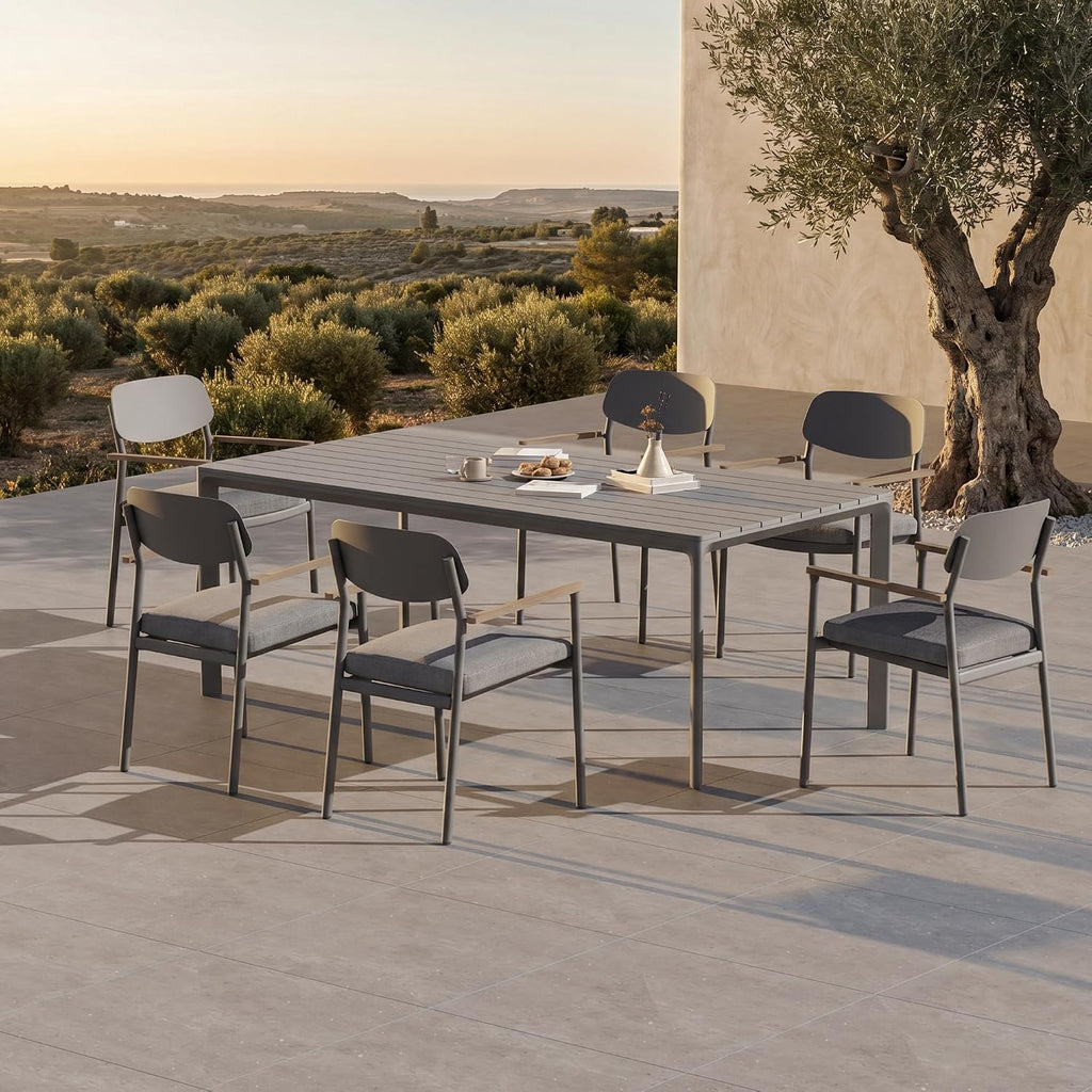 Modern Shade Luxury Outdoor Dining Set for 7, Outdoor Table and Chairs Set with Fade Resistant Cushions & FSC Teak, Premium Aluminum Patio Table and Chairs Set for Elegant Outdoor Living, Gray