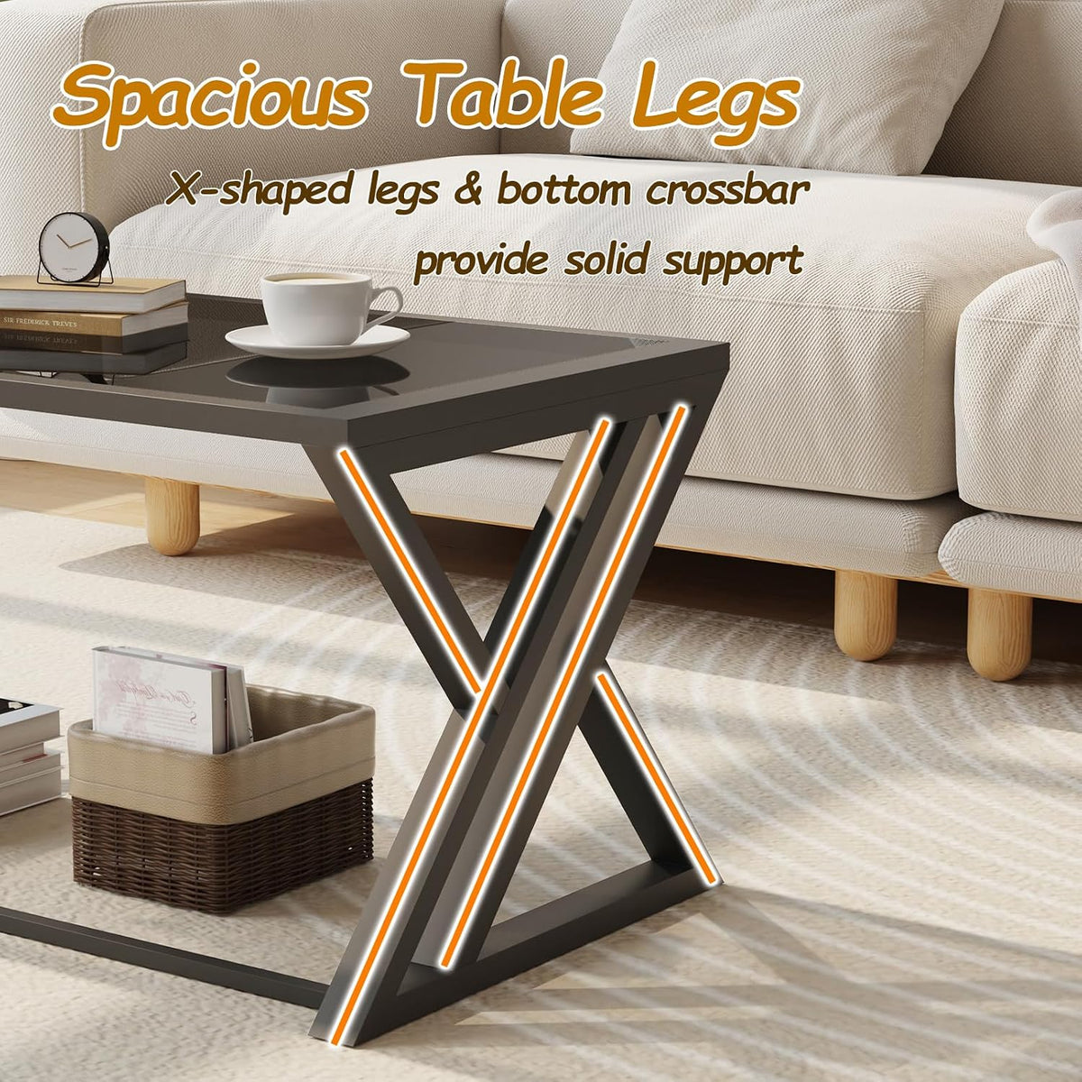 Wolawu Coffee Table Grey Glass Coffee Table for Living Room,Modern Rectangular Center Table with Sturdy Metal Frame,Tempered Glass Tables for Bedroom Home Office