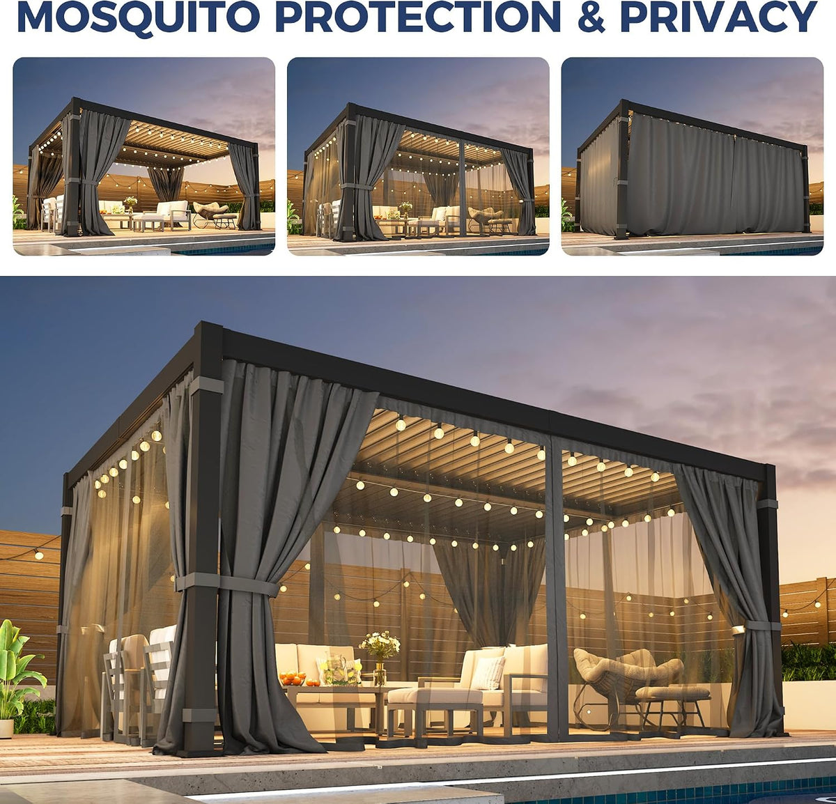 12' x 16' Pergola with Adjustable Louvered Roof and Aluminum Frame