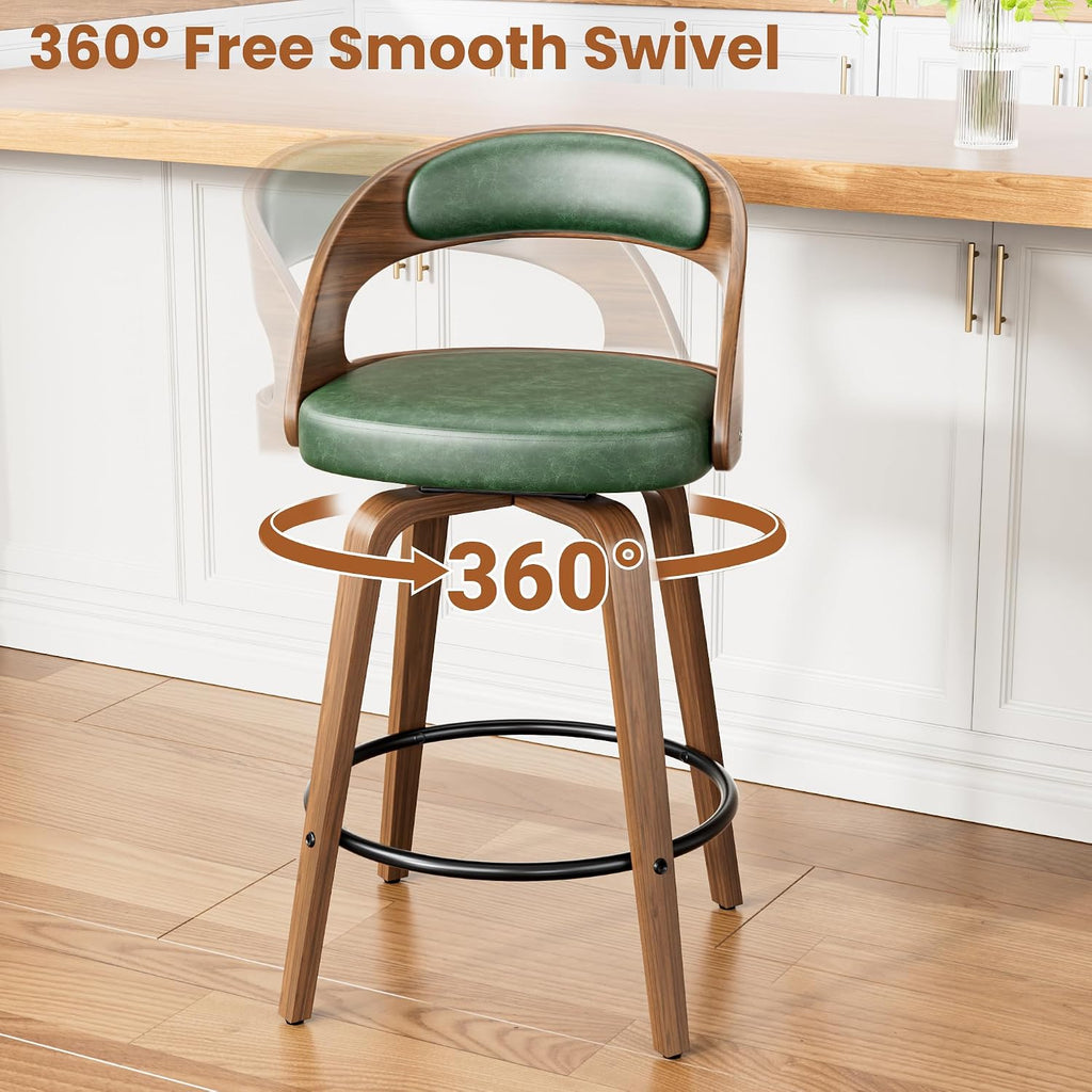 YaFiti Bar Stools Set of 3, 26" Bentwood Counter Height Barstools, Green