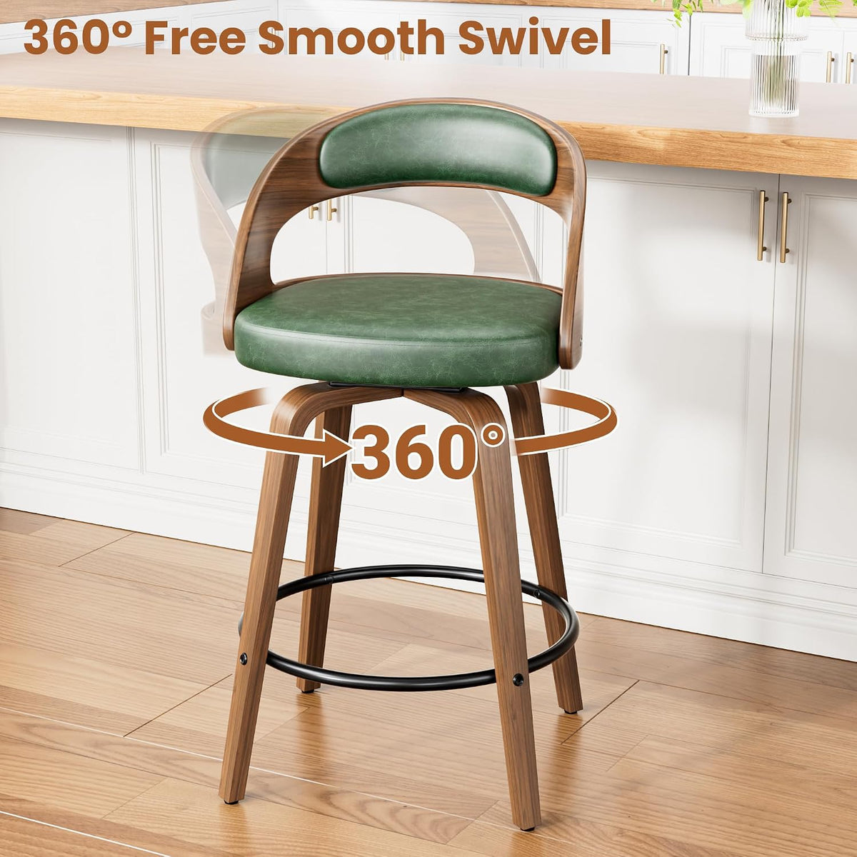 YaFiti Bar Stools Set of 3, 26" Bentwood Counter Height Barstools, Green