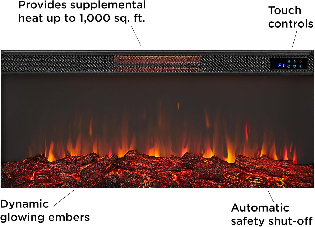 Real Flame Malie 68" Landscape Electric Fireplace with Mantel for Living Room or Bedroom, Replaceable Fireplace Insert Heater, Realistic Log and Flame Effect, Remote Control, Timer