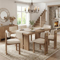 HNY Modern Linen Dining Chairs Set of 6 with Curved Back Support, Beige