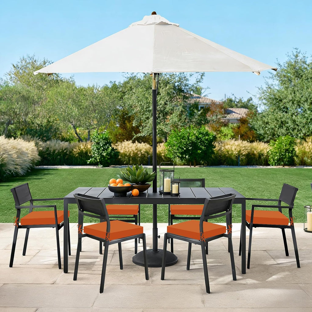 Basic Beyond Outdoor Chair Cushions Set of 6, Square Corner Outdoor Cushions for Patio Furniture, Water Resistant Patio Chair Cushions with 2 Ties, 18.5x16x3, Orange