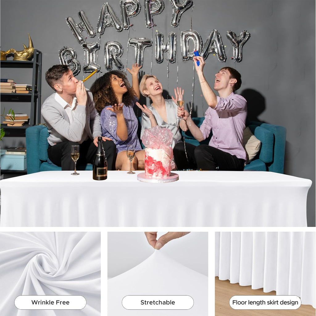 White Spandex Table Covers 6ft Rectangle Table Skirts for Party 2 Pack