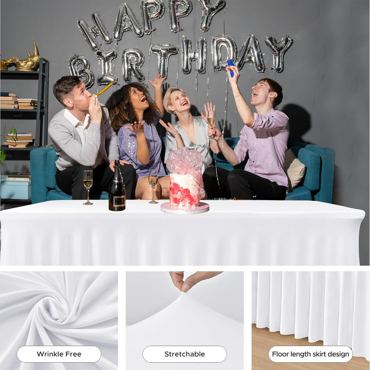 White Spandex Table Covers 6ft Rectangle Table Skirts for Party 2 Pack