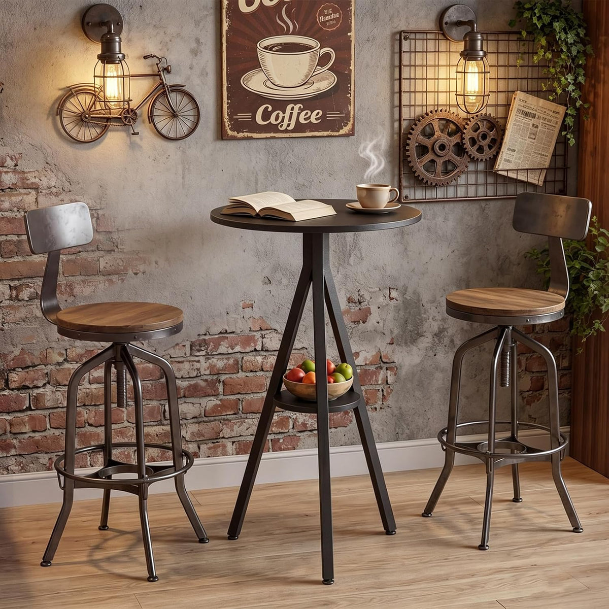 YATINEY Bar Table, 2-Tier Round Pub Table, Counter Height Cocktail Table for Small Spaces, Dining Room, Cafe, Pub, Black BT12BB