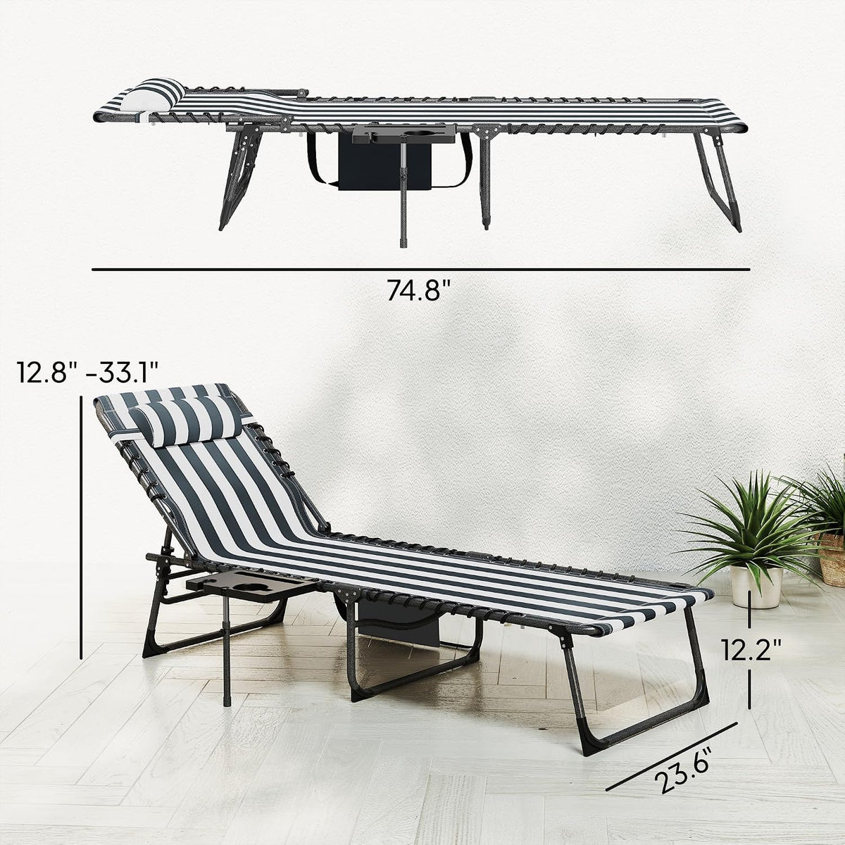 Outsunny Folding Chaise Lounge Chair Outdoor Tanning Chair Blue and White
