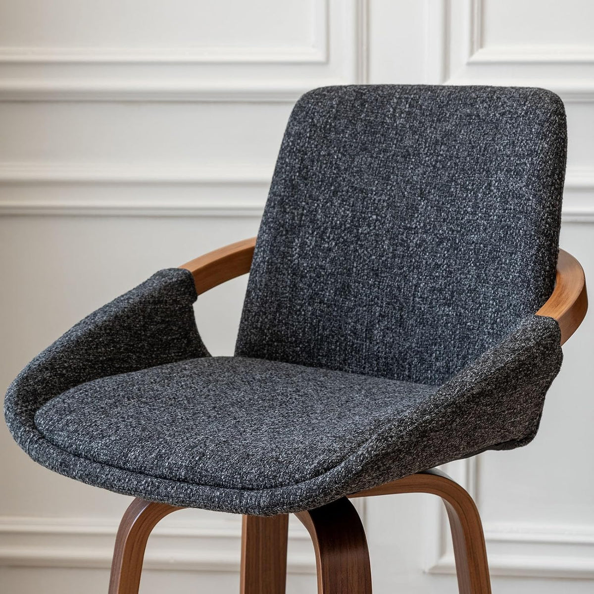 LUNLING 29.5" Set of 3 Bar Height Barstools Mid Century Modern Retro Bar Chairs Charcoal Gray Linen Look Fabric Upholstered and Walnut Wood Frame for Home Bar Furniture(Darkgray)
