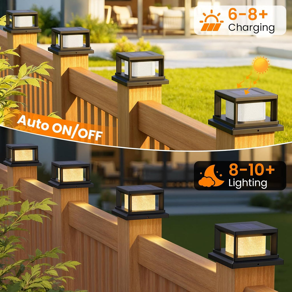 Mlambert 12 Pack 4x4 Solar Post Light, 2 Mode Wooden Vinyl Fence Cap, Black