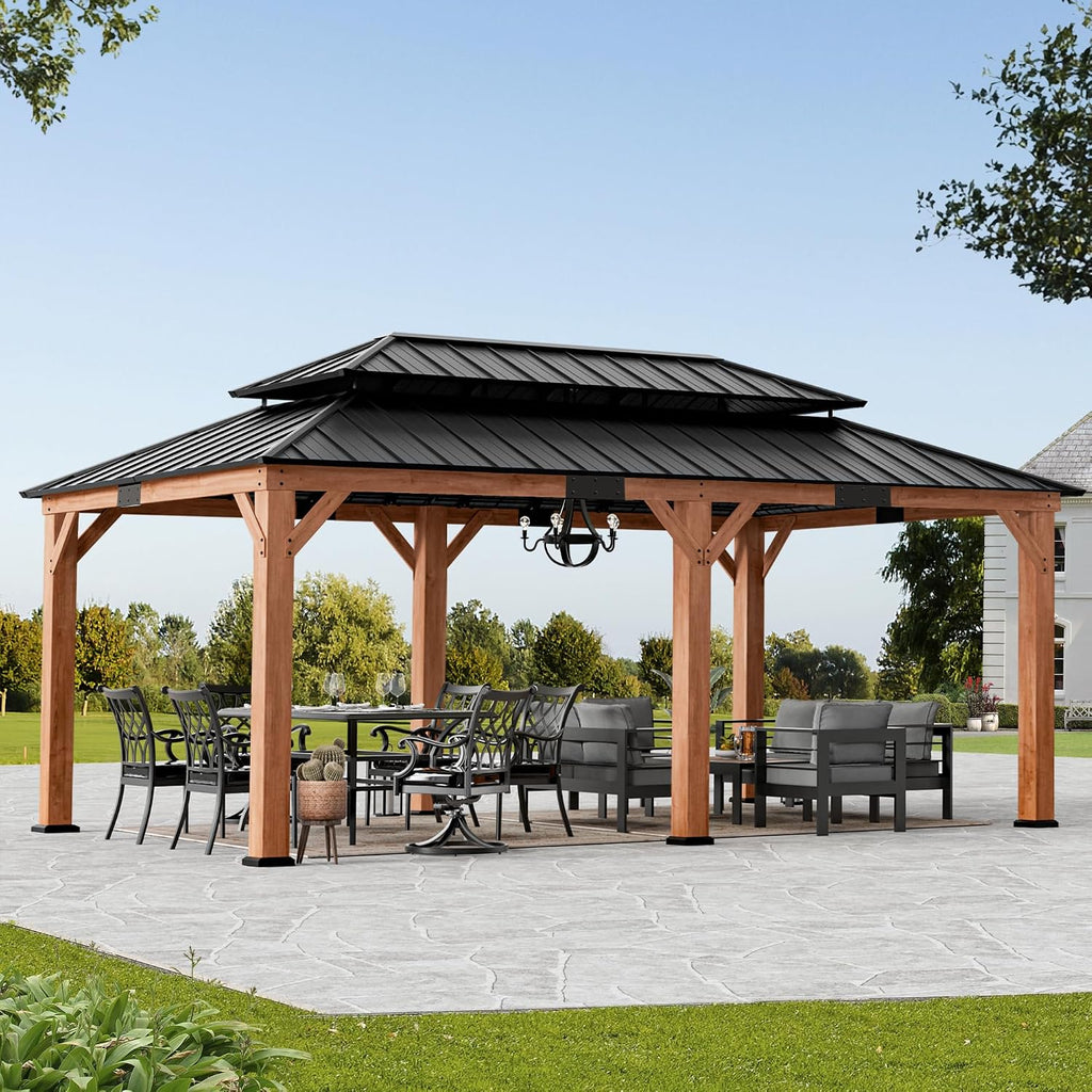Modern Shade Wood Gazebo 12x20 with Double Galvanized Steel Roof