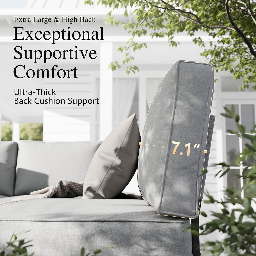 Sophia & William 4-Seat Metal Patio Sofa Sectional Set with Gray Cushions