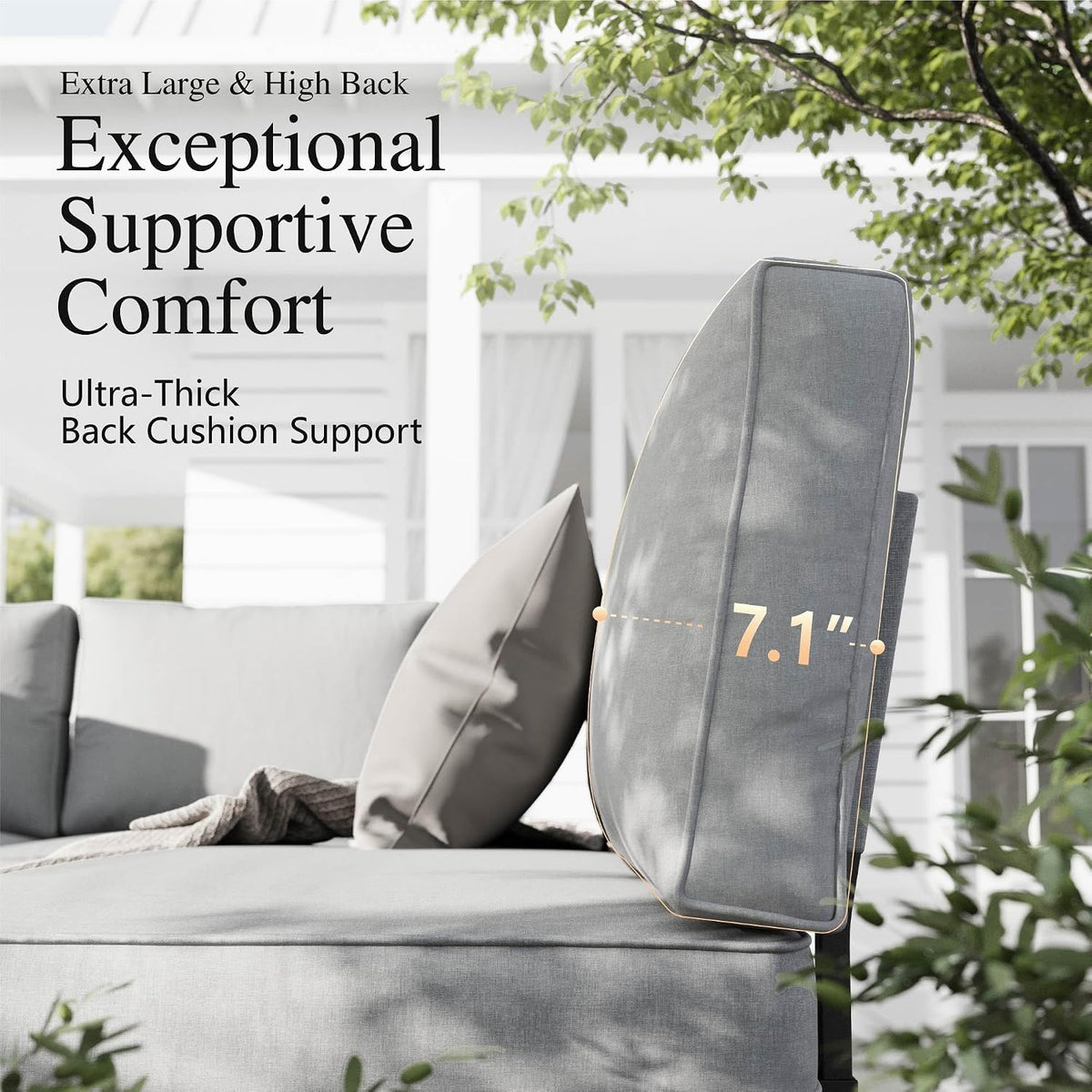 Sophia & William 4-Seat Metal Patio Sofa Sectional Set with Gray Cushions