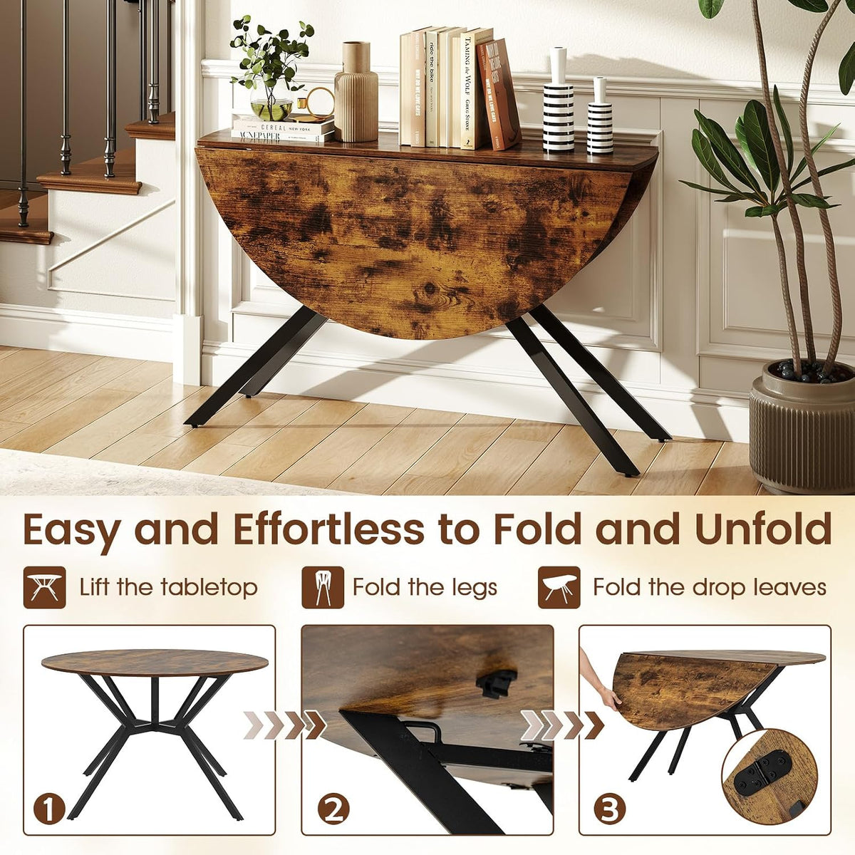 GIANTEX Folding Dining Table for 4, 47" Round Kitchen Table for Small Space