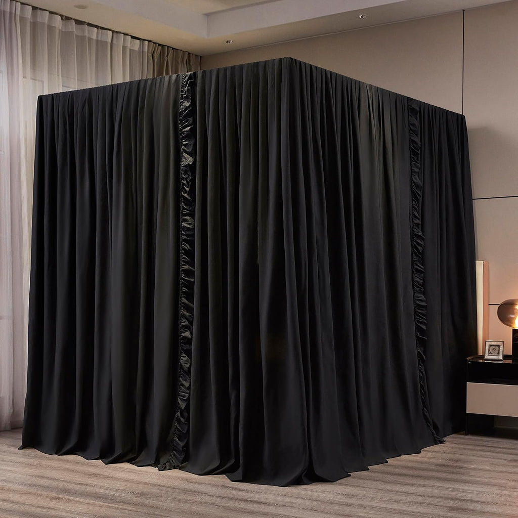 Mengersi Black Canopy Bed Curtains Queen Size,Royal Breathable Lightweight Private Space-Elegant Bed Curtains Bedroom Decoration Accessories for Adults