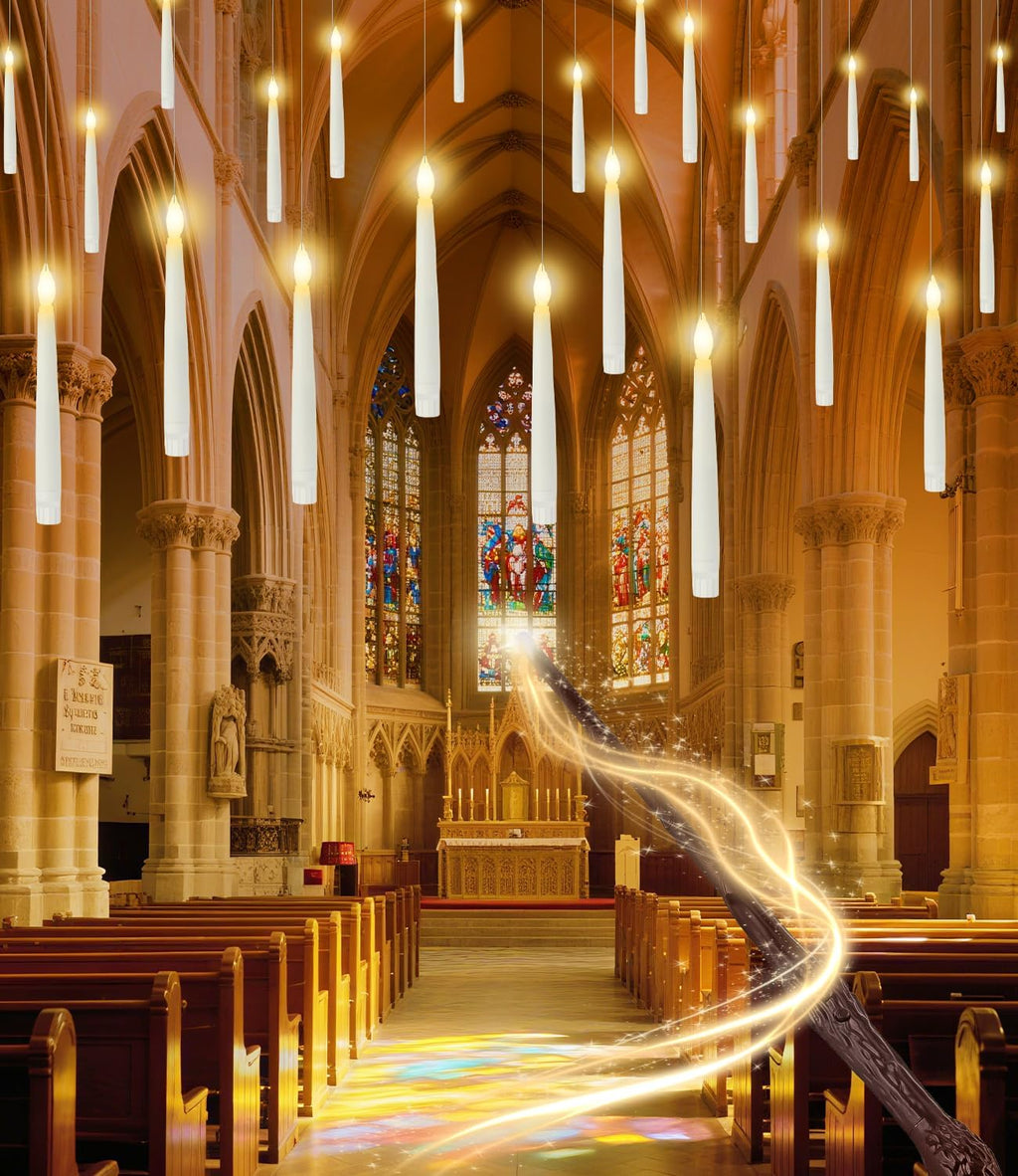 Christmas Decorations - 32pcs Floating Candles with Wand Magic Hanging Candles, Flameless Warm Light Flickering Battery Operated Candles, Floating LED Candle for Halloween Christmas Theme Party