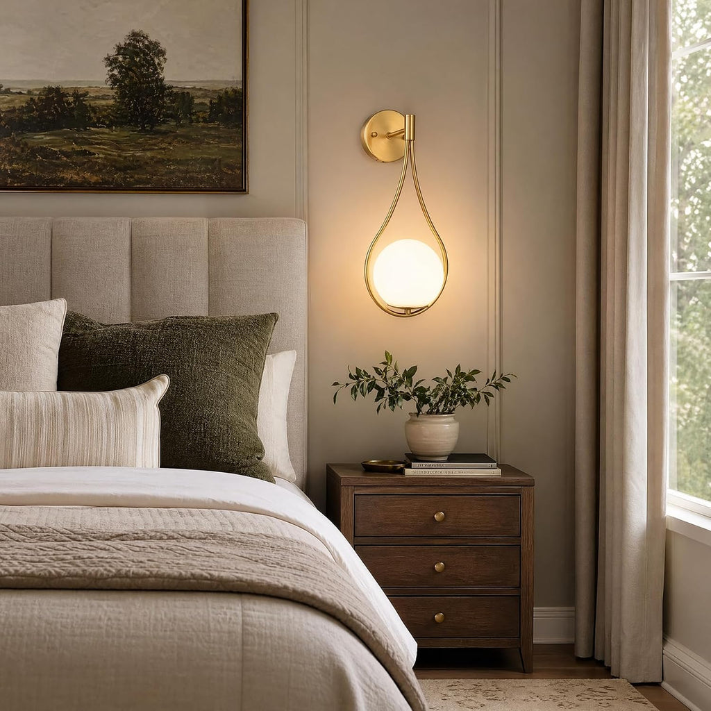 HOLKIRT Mid-Century Brass Globe Wall Sconce, Vanity Light Set of 2