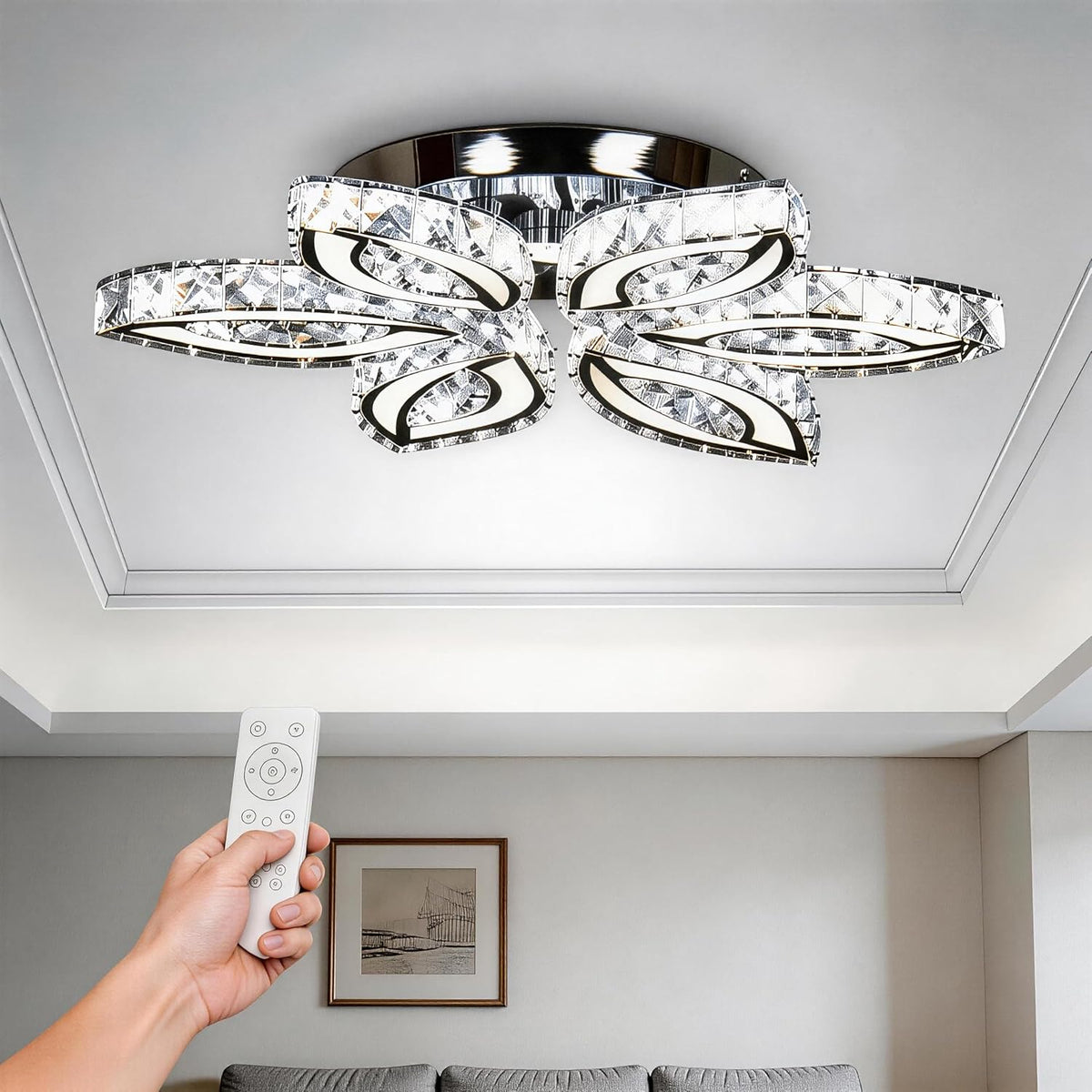 CLAIRDAI 20" Dimmable Crystal Flower Chandelier Ceiling Light