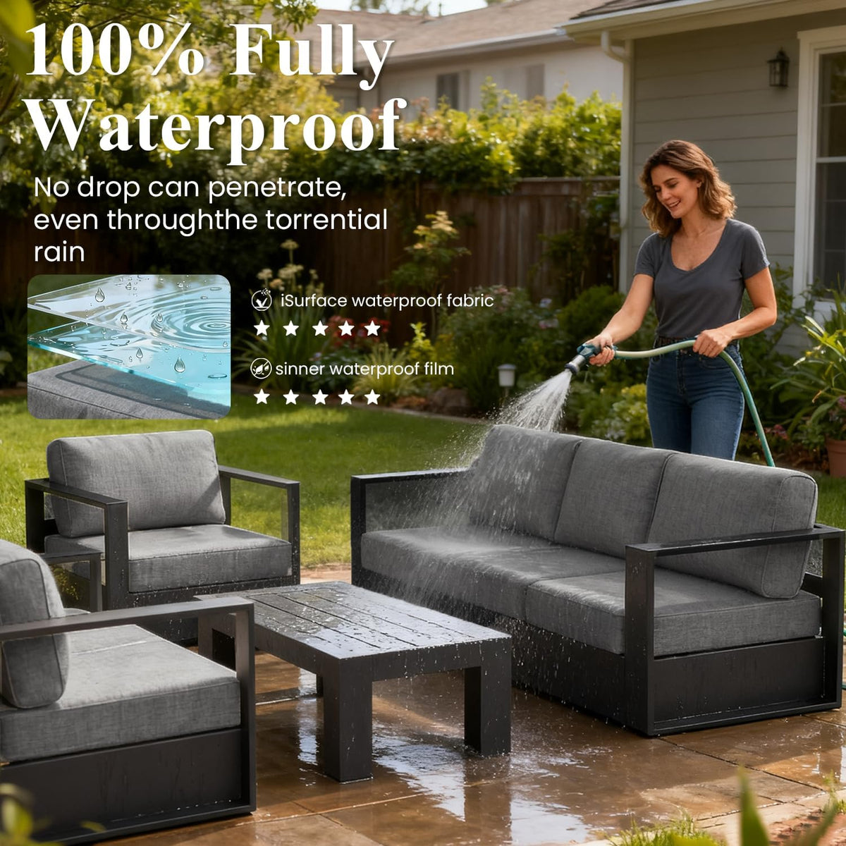 LayinSun 4 Piece Oversized Aluminum Outdoor Furniture Set with Fire Pit