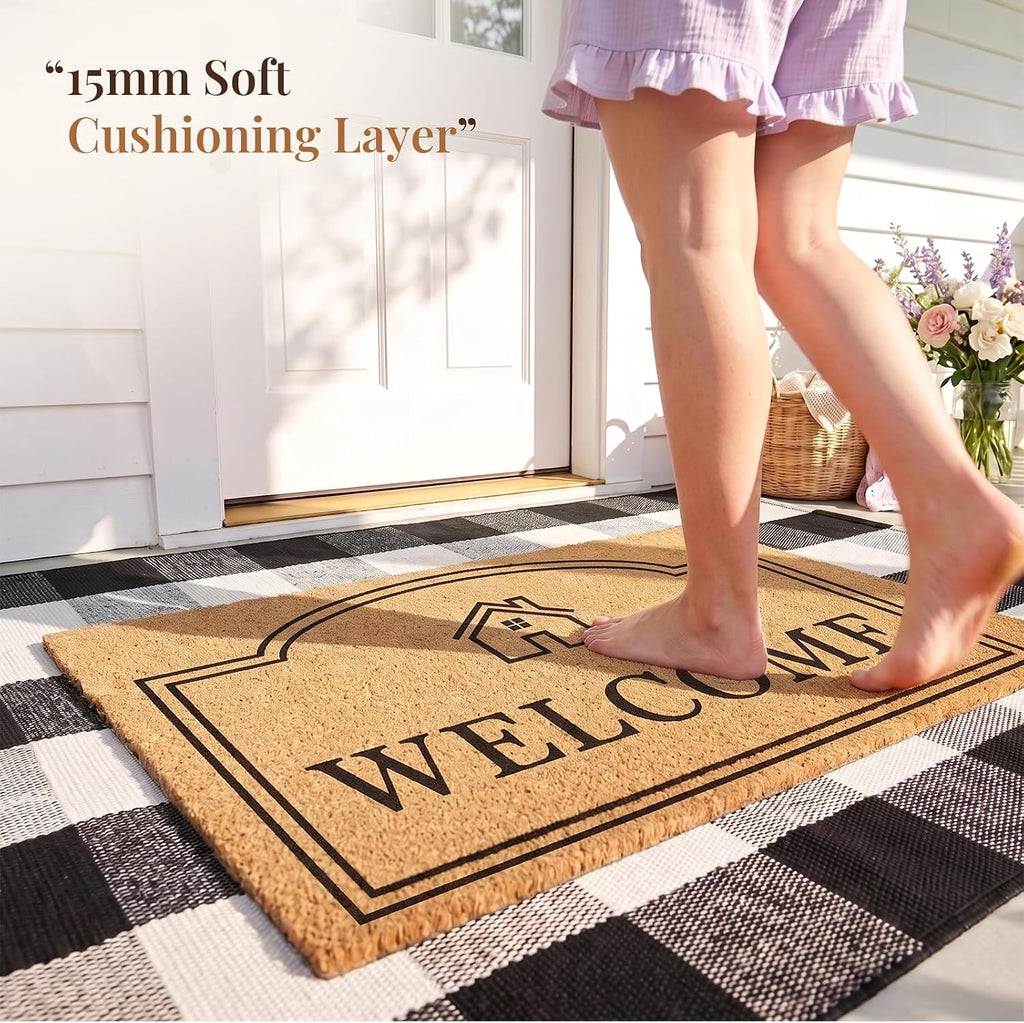 2 Pcs Layered Coir Front DoorMat Set, 0.6" Extra Thick & Non Slip Backing
