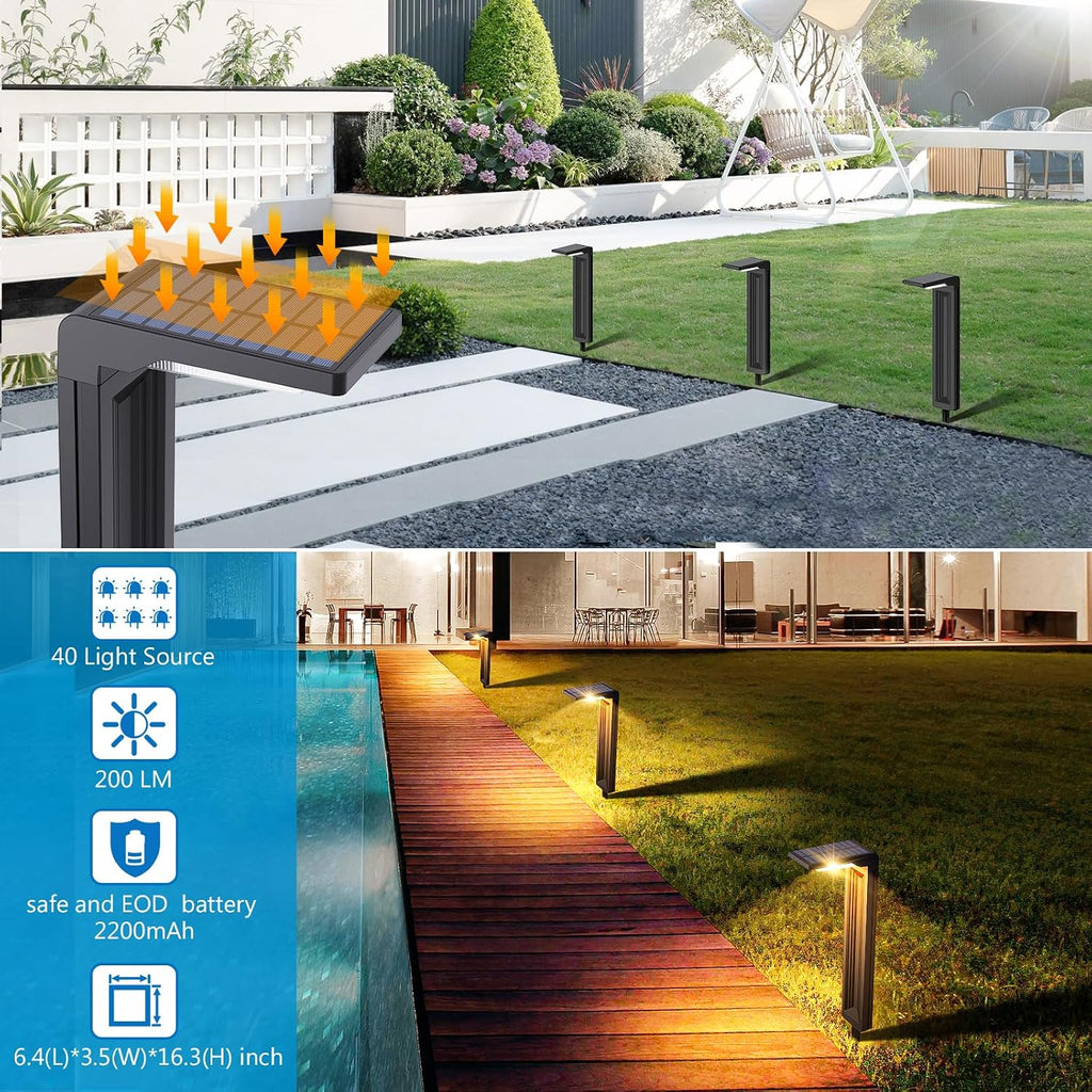 Sunvivo Elegant Solar Pathway Lights,2 Modes(Cool White/Warm White)-2Pack