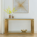 Modern Glass Console Table, 55" Gold Sofa Table with Sturdy Metal Frame and Clear Tempered Glass Top, for Living Room Entryway Bedroom, Gold Finish (Gold4)