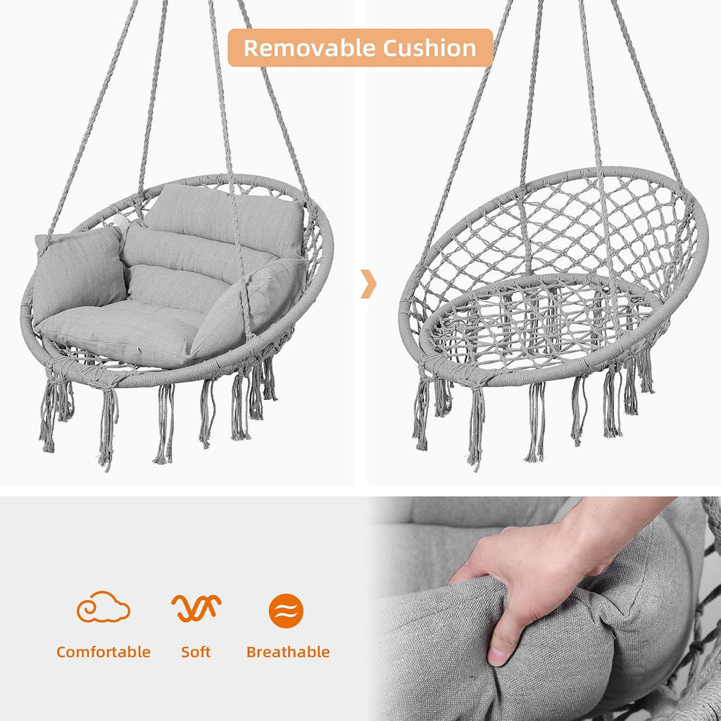 Goutime Hammock Swing Chair Macrame Boho Hanging Chairs Light Grey
