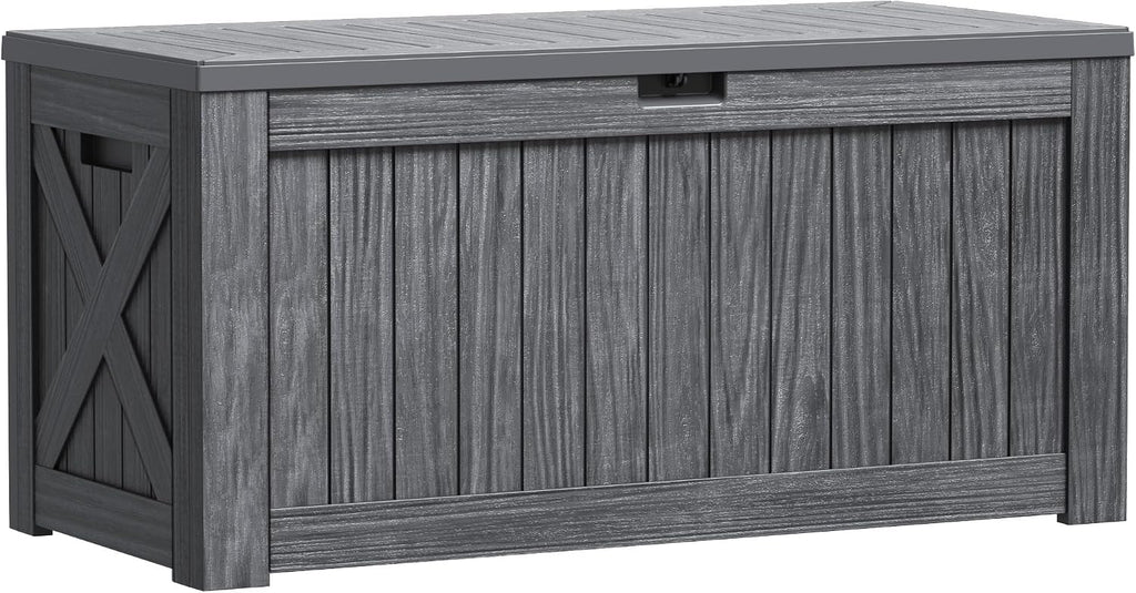 Greesum Outdoor Storage Box 120 Gallon Storage Bin with Lid for Patio Furniture, Garden Tools, Pool Supplies, Lockable, Waterproof and UV Resistant, Gray