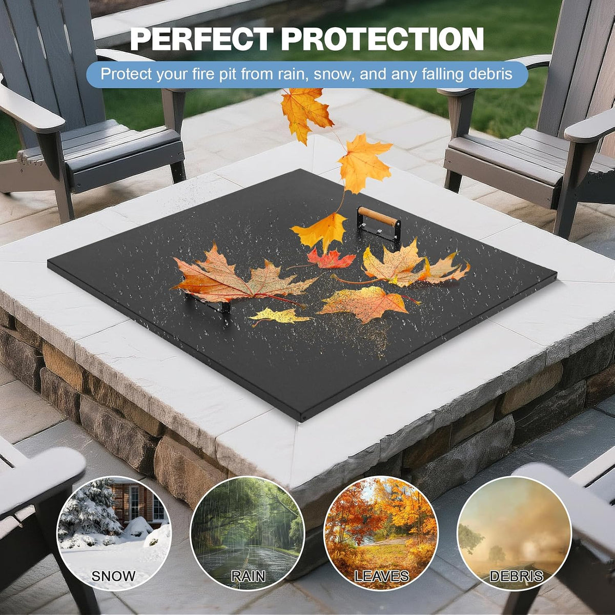 Fire Pit Lid Square 34", Heat Resistant Metal Firepit Cover