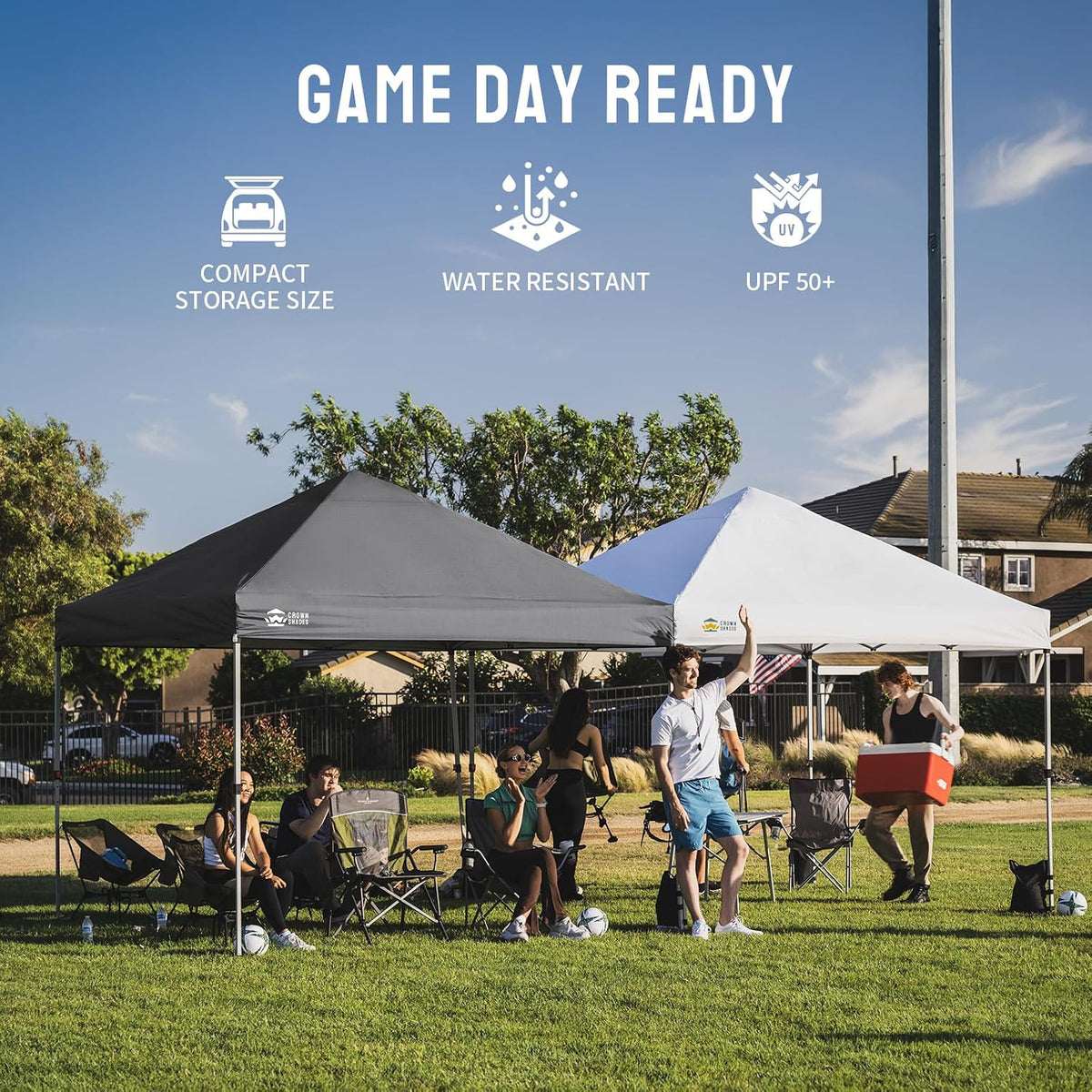 CROWN SHADES 8x8 Pop Up Canopy Tent with One Push Setup, Grid Gray