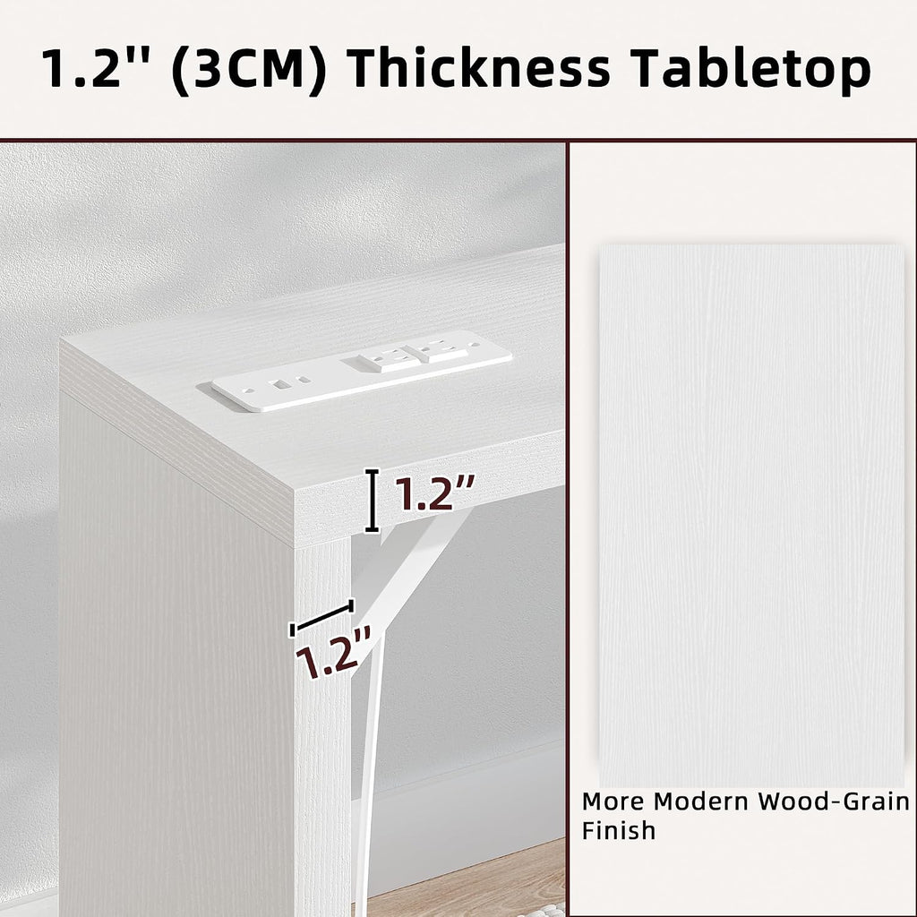 TIQLAB Sofa Table, 79''L x 9.1''W (1.2'' Thickness) Long Console Table Behind Couch, Entryway Table with Angled Metal Frame, Industrial Console Table, White