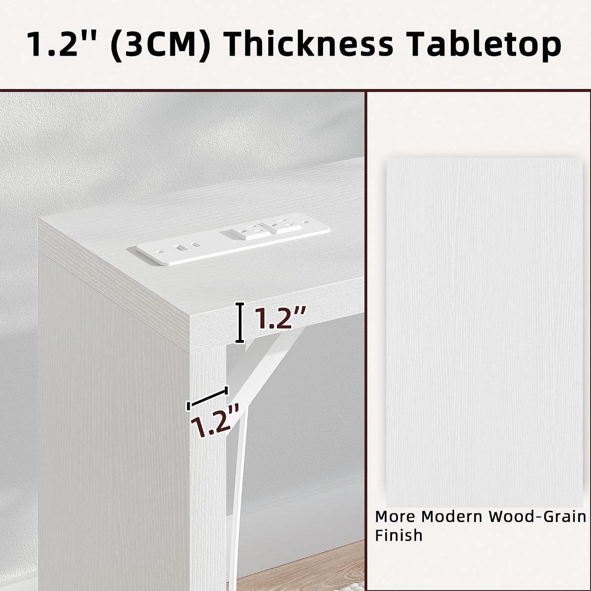 TIQLAB Sofa Table, 79''L x 9.1''W (1.2'' Thickness) Long Console Table Behind Couch, Entryway Table with Angled Metal Frame, Industrial Console Table, White