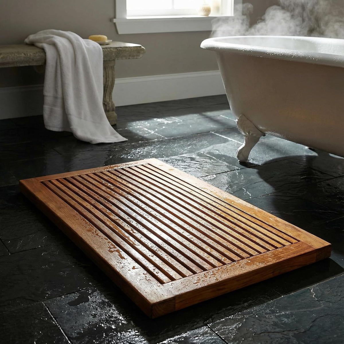 Bare Decor Dasha Spa Shower or Door Mat, 31.5 by 17.75-Inch, Solid Teak Wood and Oiled Finish