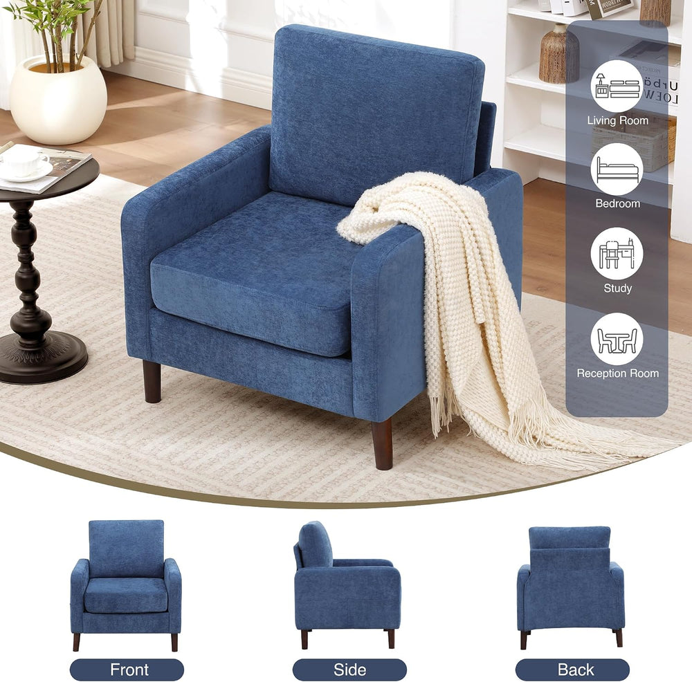 Accent Chair Set of 2, Upholstered Living Room Chairs with Wood Legs and Side...