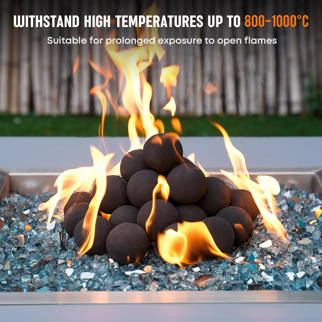 stanbroil 2 inch ceramic fire pit balls, set showing dimensions