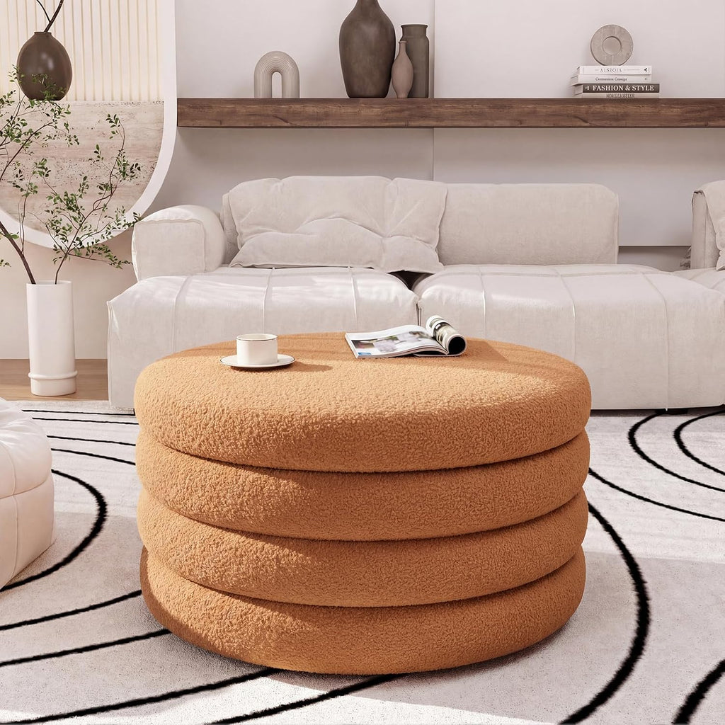 FiveWillowise 30 Inch Round Ottoman with Storage,Large Sherpa Coffee Table