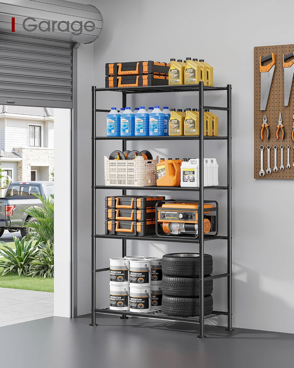 Sakugi 5-Tier Storage Shelves 33.1" x12.6" x73.5" Black with Wheels