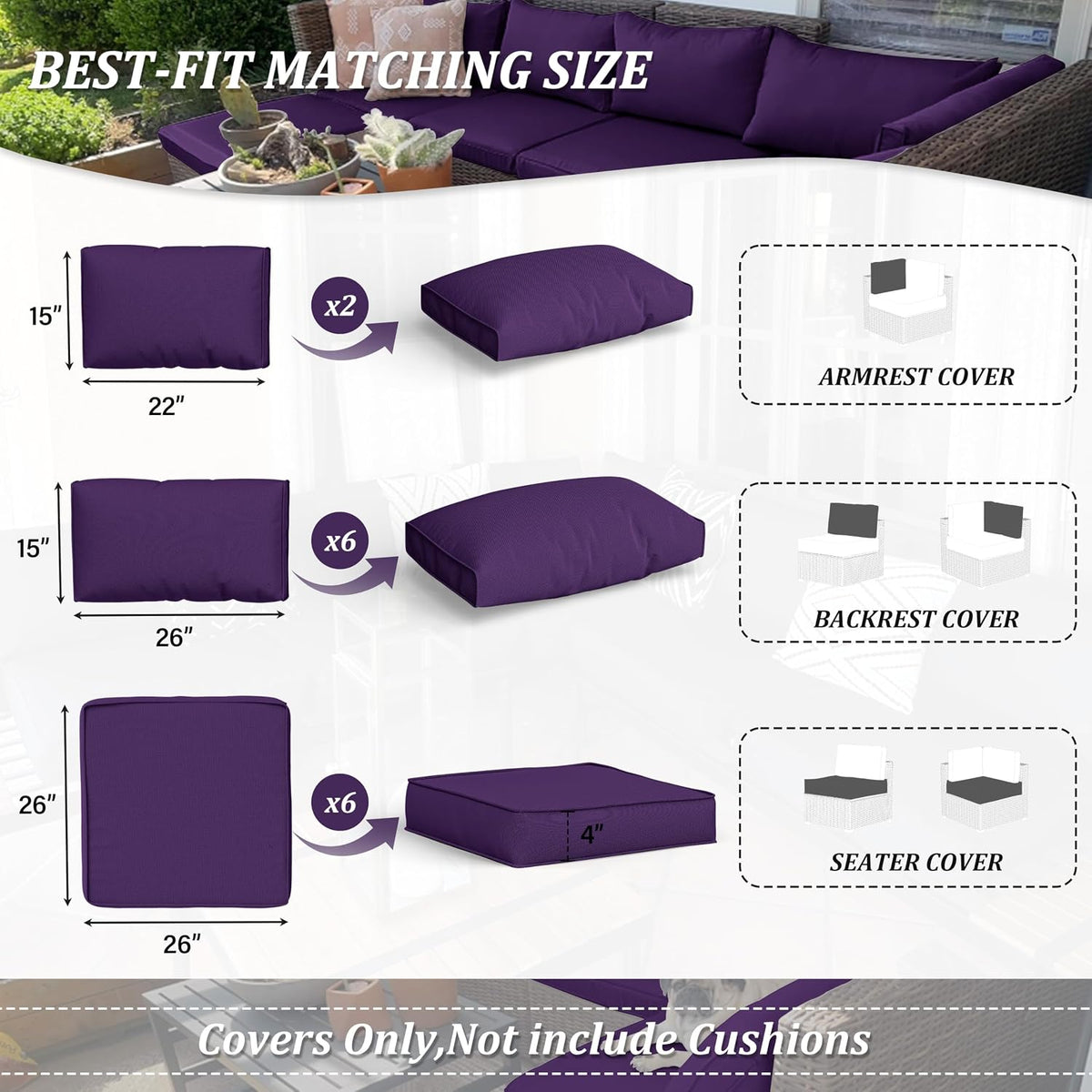 14Pcs Outdoor Cushion Covers Waterproof Fade-Resistant with Zipper
